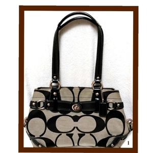 COACH Signature C Pattern Dark Brown/Beige & Leather Handbag #JO873-13298